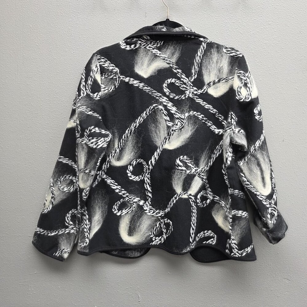 Kaktus Jacket Womens Large Black Gray Rope Print Open Front Collared Brushed - Picture 4 of 9